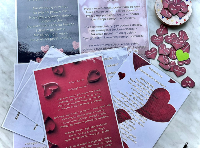 Walentynki - zestaw wierszy - środki stylistyczne - serduszka do zaznaczania