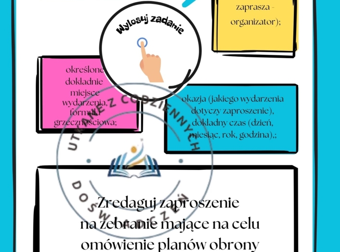 Uczymy się redagować zaproszenia - 50 kart graficznych z poleceniami i podpowiedziami