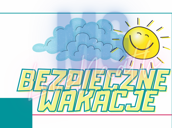 Bezpieczne wakacje - gazetka - prezentacja, napis, kolorowanki