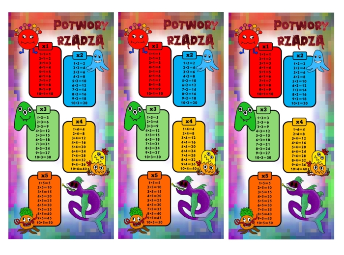 (klasa 4 klasa 5 klasa 6) Dzień Tabliczki Mnożenia - pakiet kart pracy z potworami + Gra z potworami.