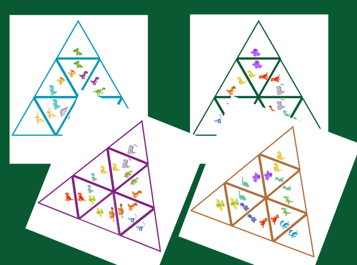 DZIEŃ DINOZAURA – trimino obrazkowe – 4 wersje – 9 elementów