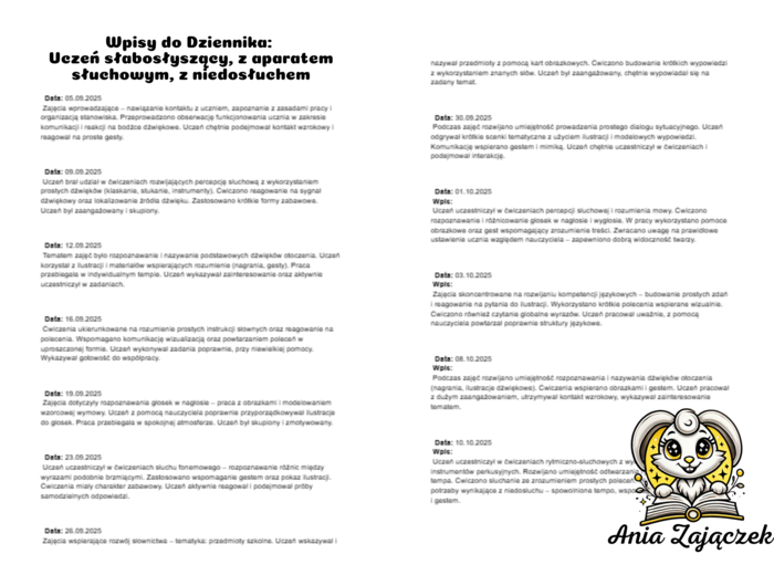 Wpisy do Dziennika: Uczeń słabosłyszący, z aparatem słuchowym, z niedosłuchem