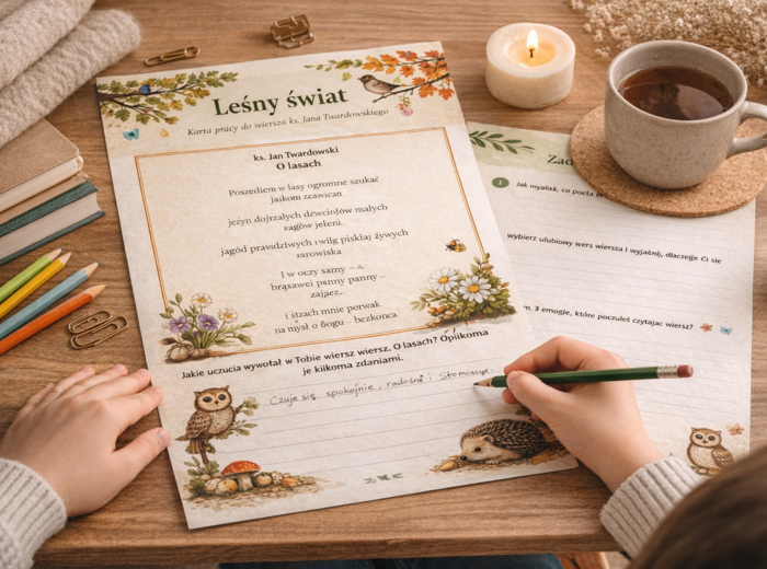 Leśny świat – karta pracy do wiersza ks. Twardowskiego