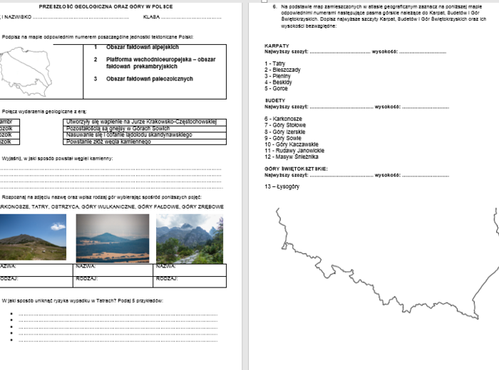 PRZESZŁOŚĆ GEOLOGICZNA ORAZ GÓRY W POLSCE