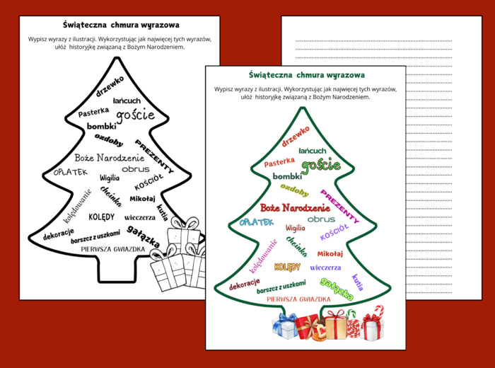 ŚWIĄTECZNA ortograficzna CHMURA wyrazowa - zima - Boże Narodzenie - ortografia - opowiadanie - 2 wersje