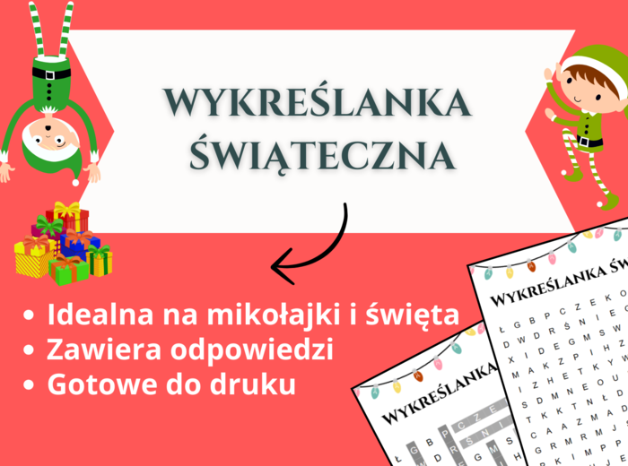 Wykreślanka Świąteczna – Zabawa na Mikołajki i nie tylko! 🎅❄️✨ świetlica, godzina wychowawcza, szkoła podstawowa, klasy 1-8