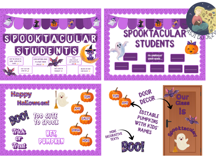 🎃 *Spooktacular Students – Halloween Bulletin Board Kit* Upiornie wspaniała gazetka szkolna do druku / Halloween Classroom Display. Pozytywne i motywujące hasła.