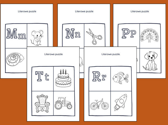 LITEROWE PUZZLE - alfabet - kolorowanka - kolorowanki - puzzle - układanka - przedszkole - świetlica - biblioteka -26 szt.