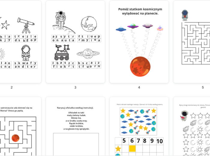 11 zadań - KOSMOS dla przedszkolaków