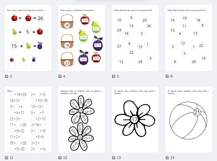 Dodawanie w zakresie 30