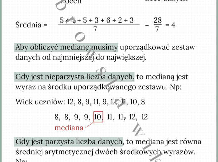 Średnia arytmetyczna i mediana - notatka