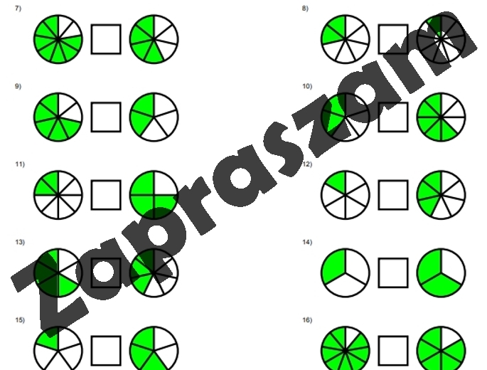 Porównywanie ułamków w kole.
