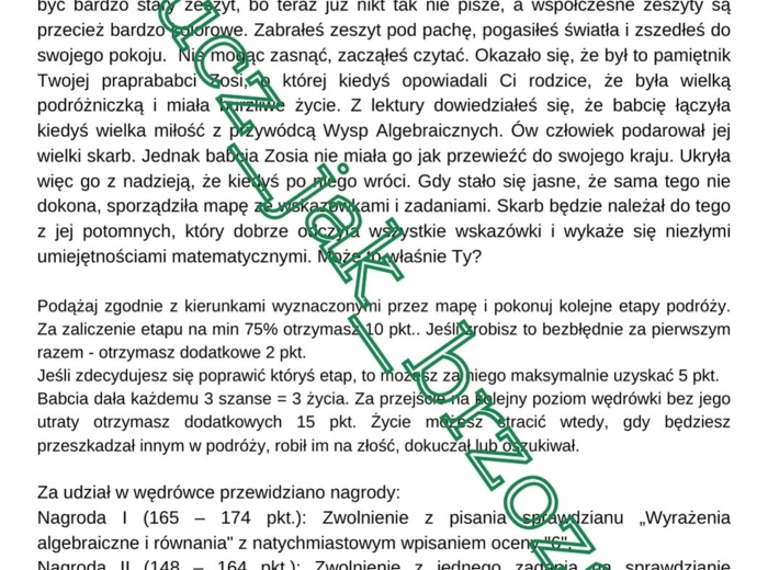 Innowacja matematyczna, grywalizacja, wyrażenia algebraiczne i równania, klasa 6
