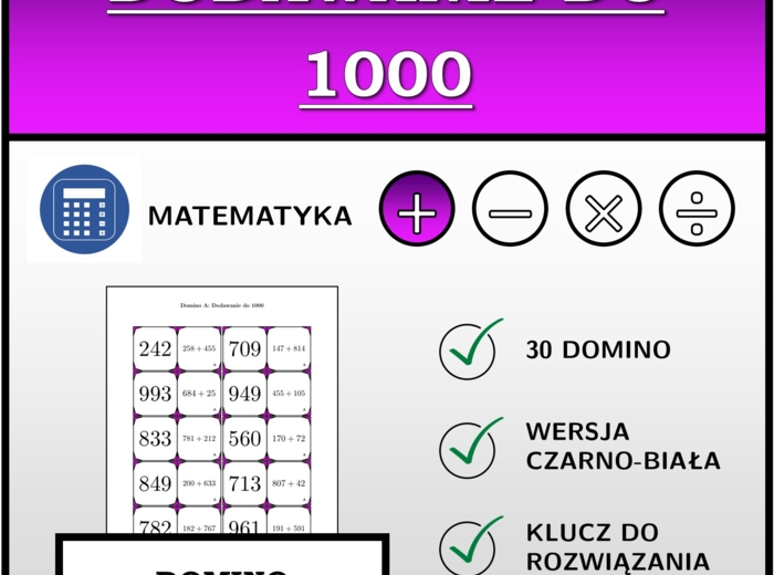 Domino - Dodawanie do 1000 | matematyka