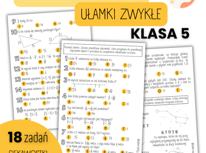 POWTÓRZENIE MATERIAŁU – Ułamki zwykłe – KLASA 5