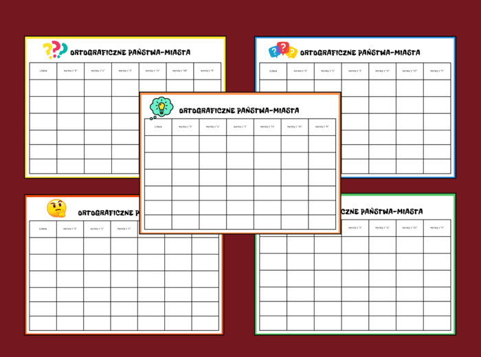 Gra "Państwa - Miasta" - ortografia - 5 wersji