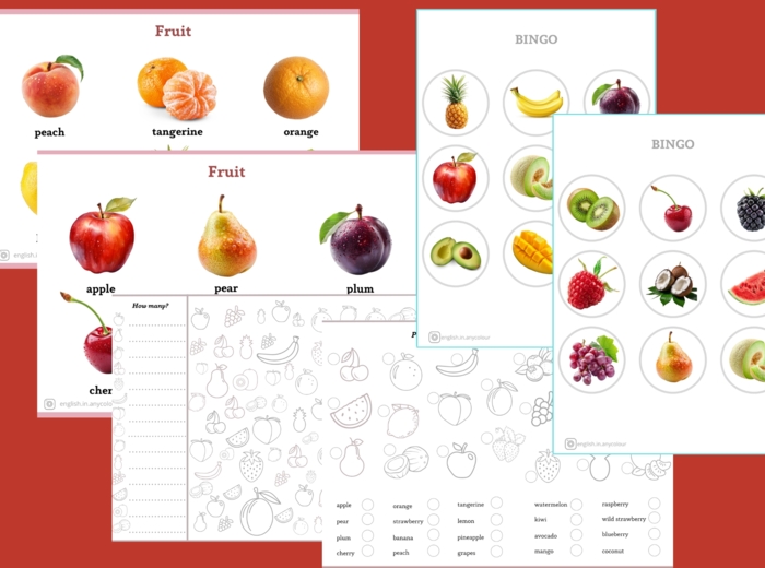 Angielski – materiały z zakresu leksykalnego Owoce: słownik obrazkowy, BINGO, 2 ćwiczenia