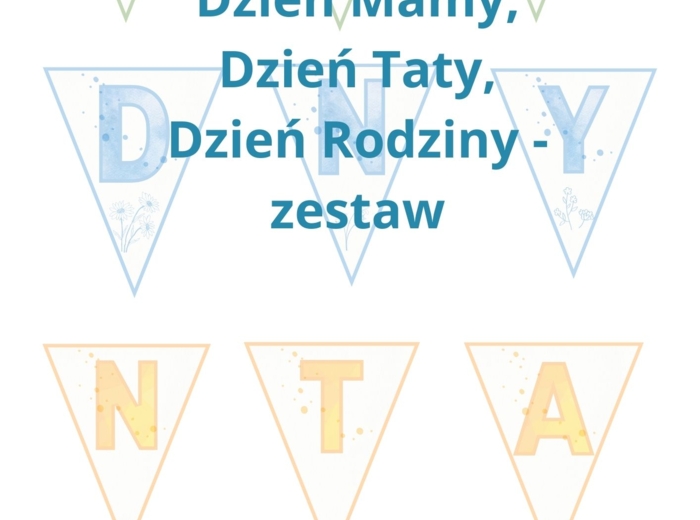 Zestaw - trzy girlandy na Dzień Mamy, Dzień Taty, Dzień rodziny - minimalistyczne i estetyczne