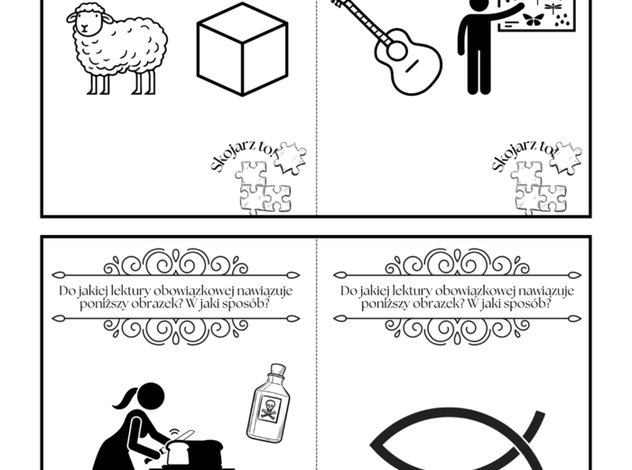 Karty "Skojarz to!", lektury obowiązkowe z klas 7-8, egzamin ósmoklasisty