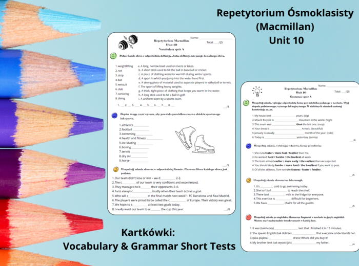 Repetytorium Ósmoklasisty - Unit 10 Sport - Kartkówki - Short vocabulary test - Short grammar test