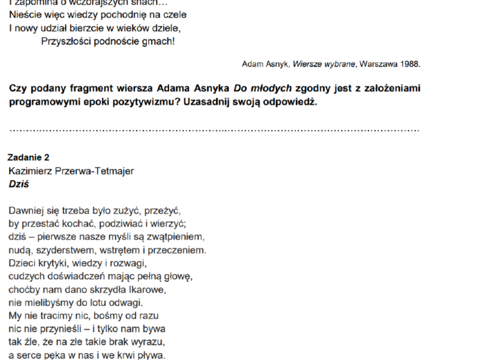 Zadania maturalne z j.polskiego - Test historyczno-literacki