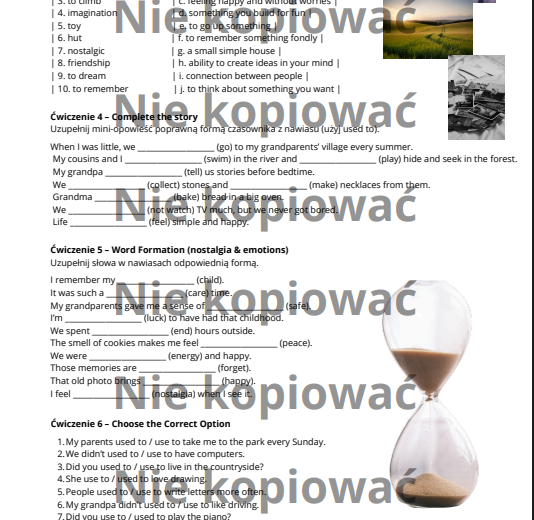 Karta pracy + czytanka "Used to - Nostalgic Past" B1