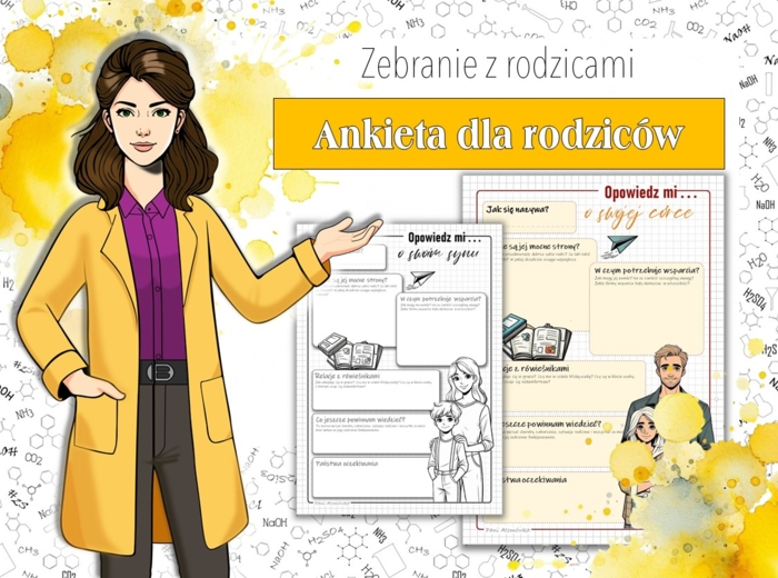 Lekcja wychowawcza. Materiały na zebranie z rodzicami. Klasa 4,5,6,7,8. Ankieta dla rodziców. Opowiedz mi o swoim dziecku. Poznaj swoich uczniów. Sketchnotka/notatka graficzna.