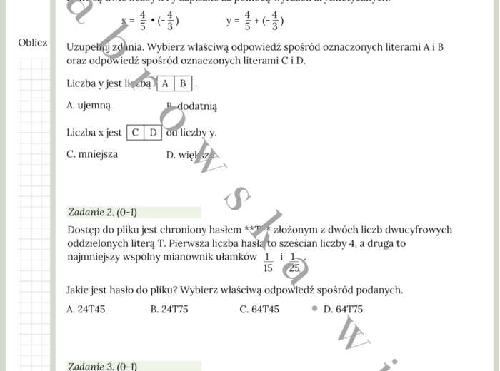 Zestaw zadań matematycznych z egzaminów ósmoklasisty