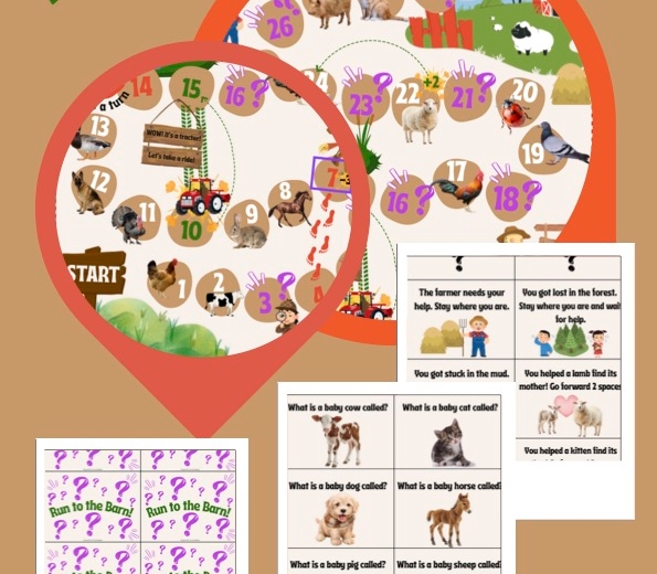 Run to the barn! - gra planszowa. Farm animals