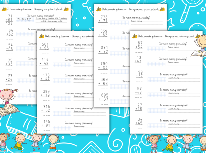 Dodawanie pisemne - liczymy na pieniądzach