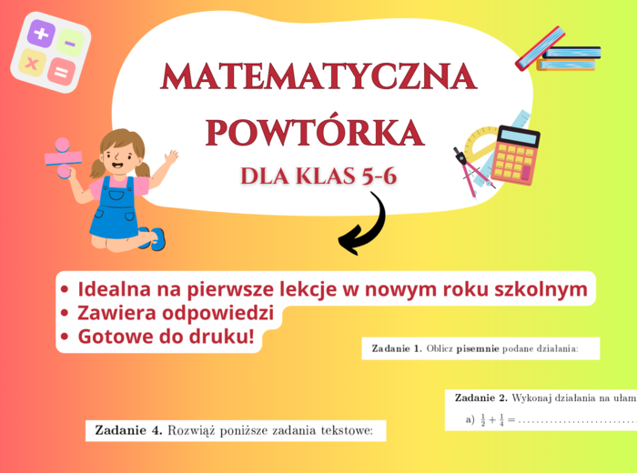 Powtórka z matematyki – klasa 5 i 6 | Nowy rok szkolny | Karta pracy z odpowiedziami | Matematyka