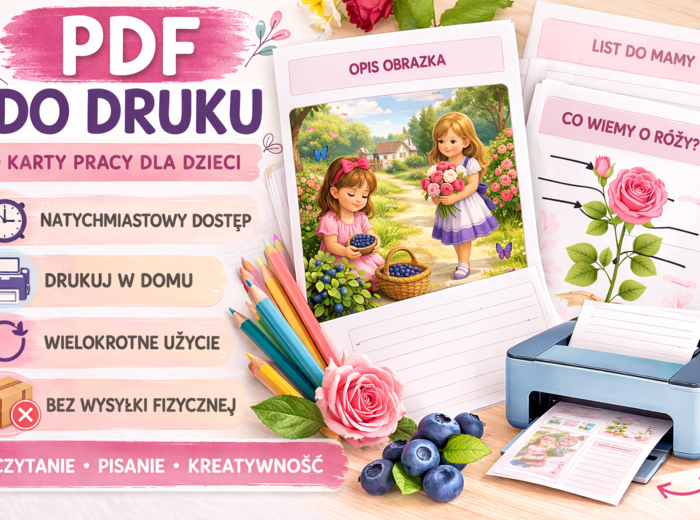 Róża i Jagoda – karty pracy dla dzieci | Czytanie, pisanie i prace plastyczne