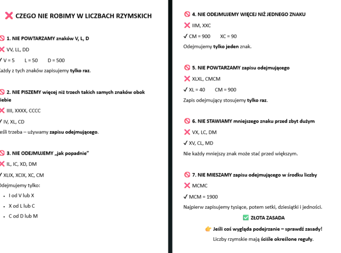 ❌ „CZEGO NIE ROBIMY W LICZBACH RZYMSKICH?” + „DLACZEGO TO BŁĄD?”