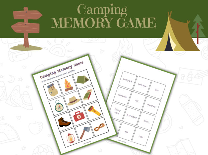 Camping Memory Game - gra memory zwiazana z biwakowaniem, obóz, język angielski