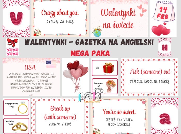 Walentynki // gazetka // materiały na angielski // MEGA PAKA