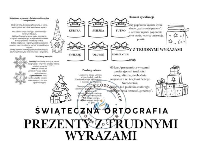 Prezenty z trudnymi wyrazami. Świąteczna ortografia.