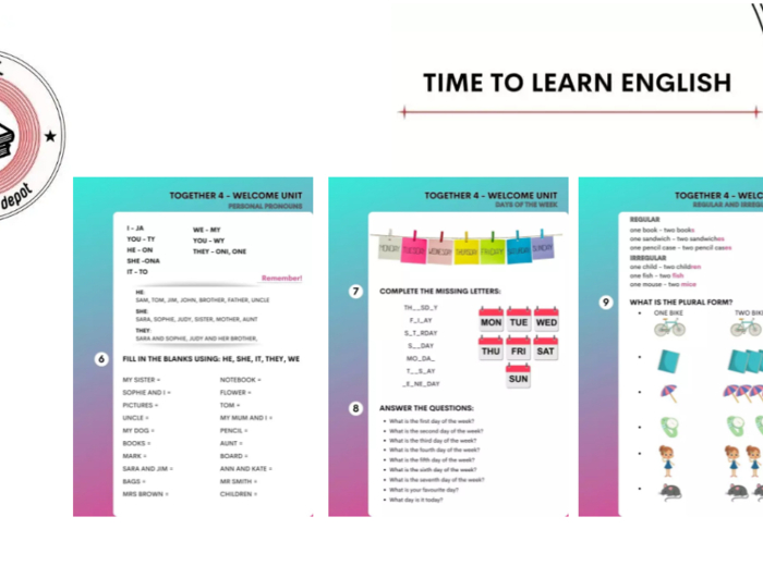 Together klasa 4 materiały dodatkowe do Welcome Unit - język angielski w szkole podstawowej