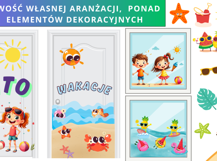 Letnia ozdoba do sali przedszkolnej i szkolnej – ponad 110 elementów do druku i własnej aranżacji.