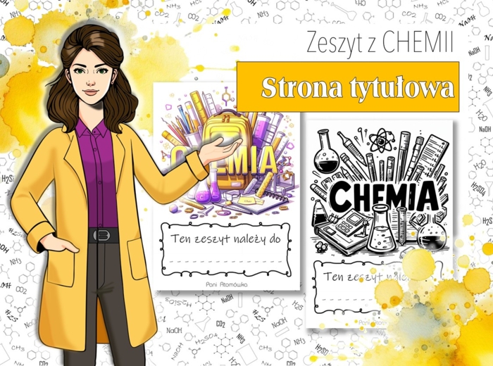Chemia. Klasa 7,8. Strona tytułowa. Pierwsza strona. Okładka. Zeszyt z chemii.