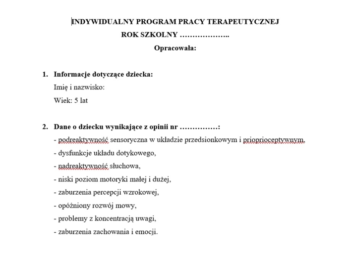 Indywidualny program pracy terapeutycznej