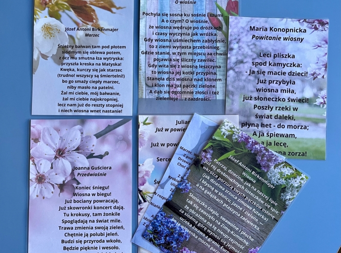 Wiersze o wiośnie - kolorowe karty tematyczne A4