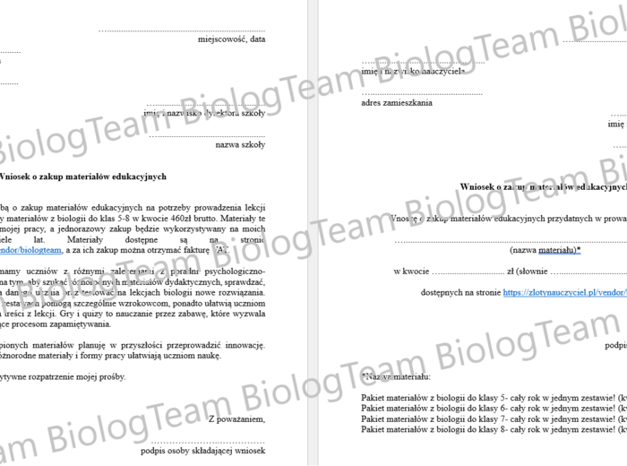 Wniosek do dyrekcji o zakup materiałów dydaktycznych