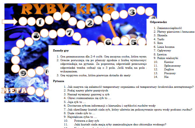 Ryby. Gra planszowa dla klasy 6
