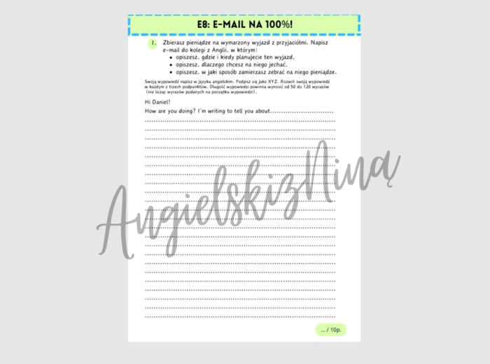 E8: E-MAIL na 100%! - karta pracy - pisanie e-maila - angielski - egzamin ósmoklasisty - za darmo - próbka - FREE