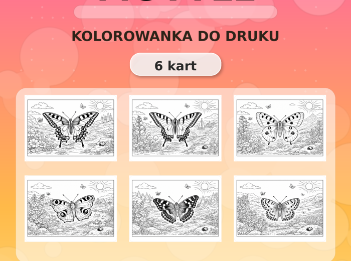 Motyle - kolorowanki (6 stron) PDF do druku