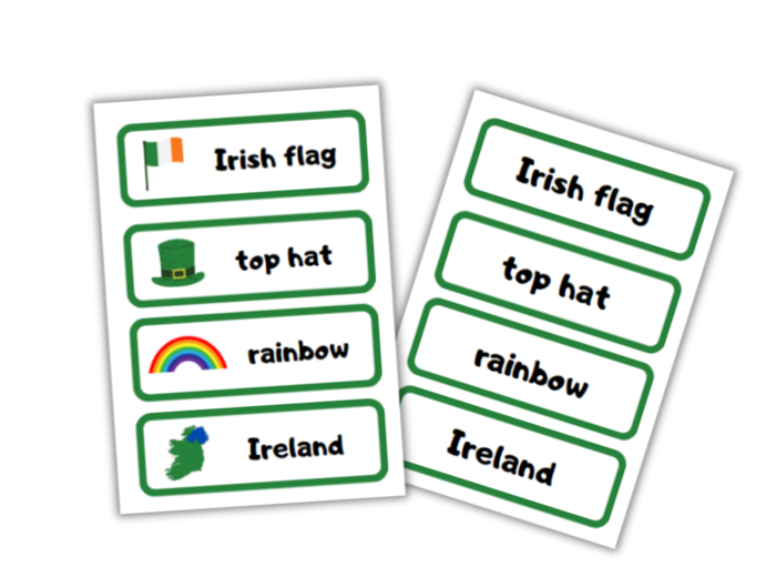Sant Patrick's Day Flashcard Set - zestaw, karty obrazkowe i karty wyrazowe na Dzień Świętego Patryka