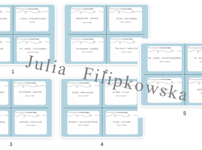 Present Simple/ Karty do mówienia/ Mówienie/ Speaking/ Konwersacje/ Klasy 4-8/ Klasy 4-6/ Klasy 6-8/ SP/ Warm-up/ Rozgrzewka/ Speaking cards/ Gramatyka/ Grammar/ Speaking cards grammar/ Grammar cards/ E8