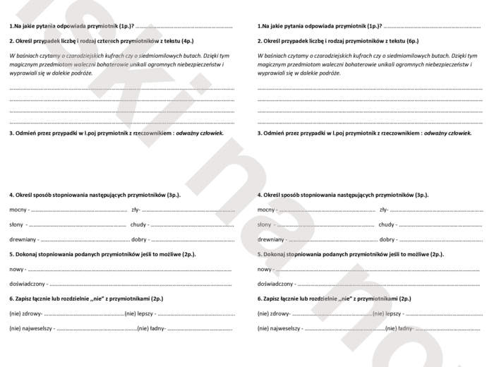 Kartkówka z przymiotnika