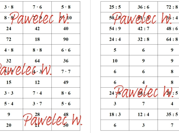 Gra MEMORY mnożenie i dzielenie - nauka przez zabawę