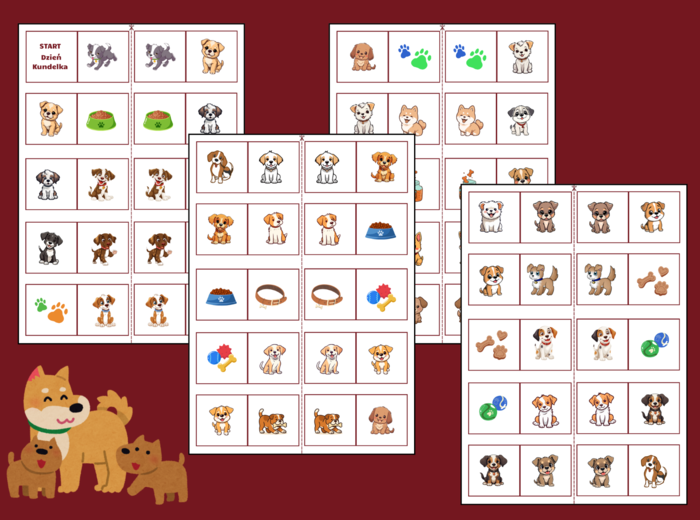 🐶 DZIEŃ KUNDELKA – domino obrazkowe 🐾- biblioteka – przedszkole – świetlica